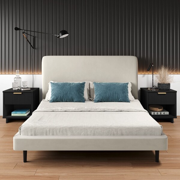 Manhattan Comfort Granville Black 1-Drawer Nightstand, 2PK 2-NS-5002 - main